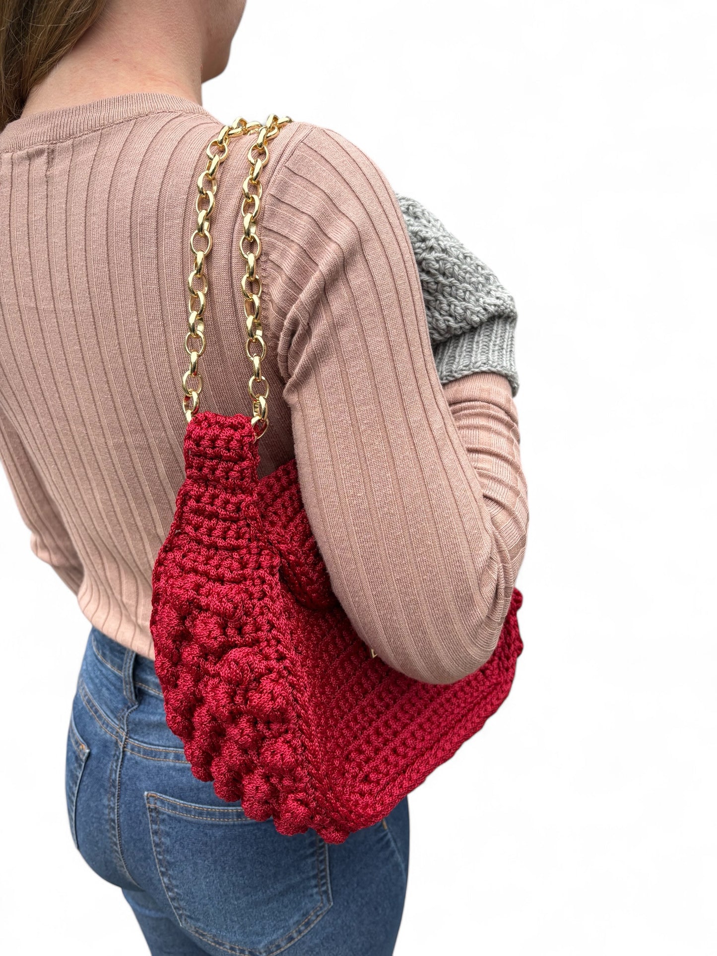 Baguette in Burgundy red with Golden double chain