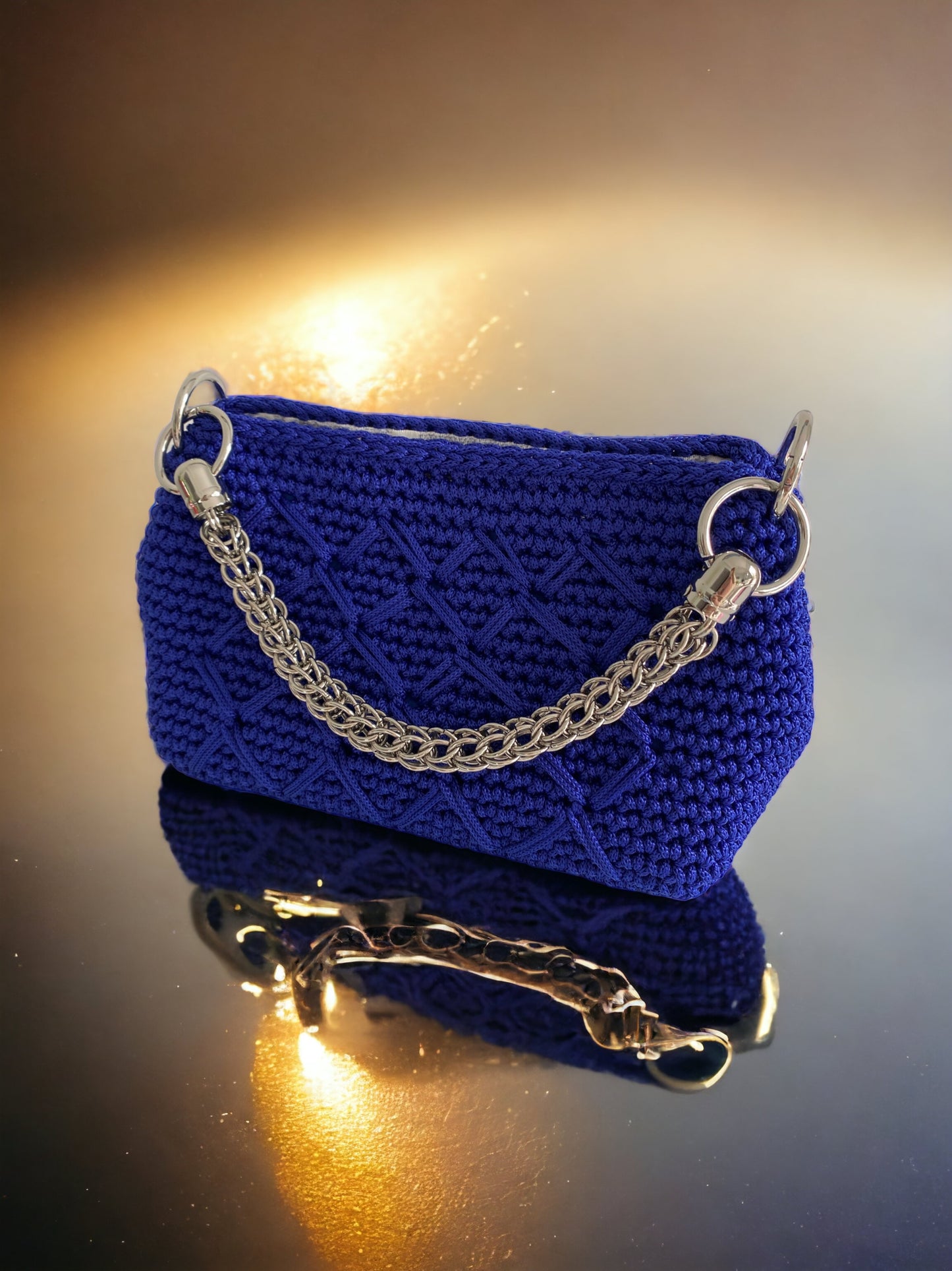 Deep blue Clutch purse with glamorous handle