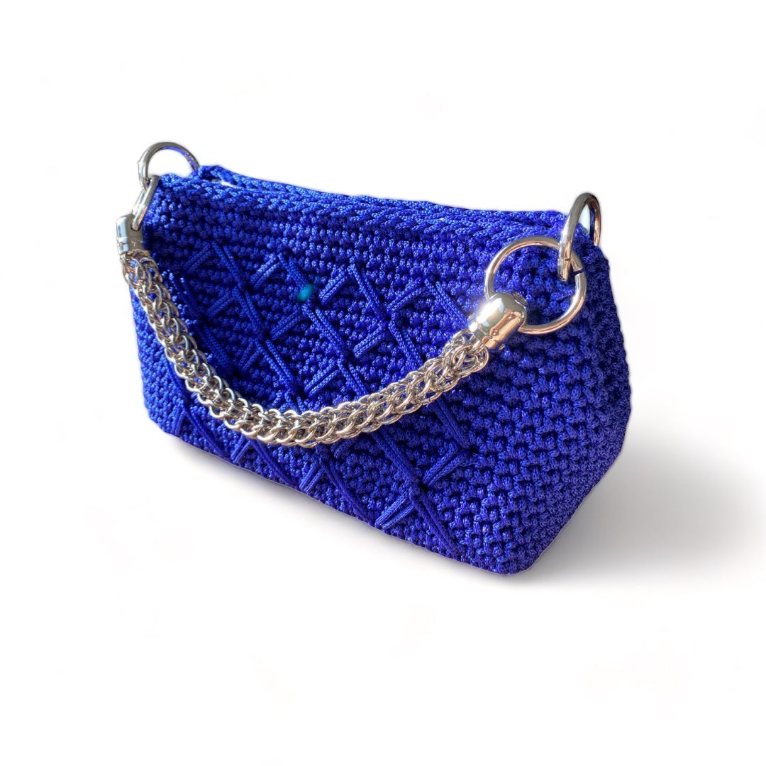 Deep blue Clutch purse with glamorous handle