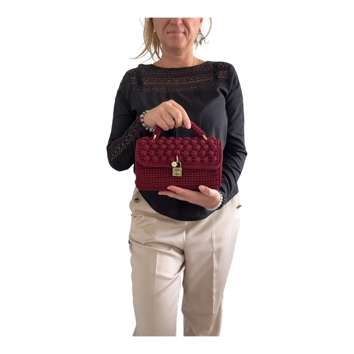 ASTERI Bubble – Medium Size – Handmade Crochet Crossbody Bag – Burgundy