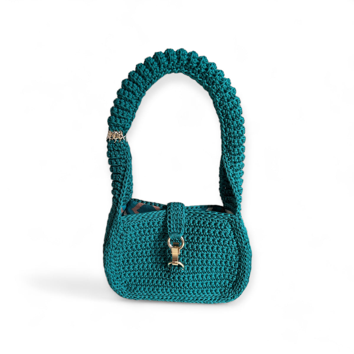 Handmade Crochet Baguette Bag – Petroleum Green