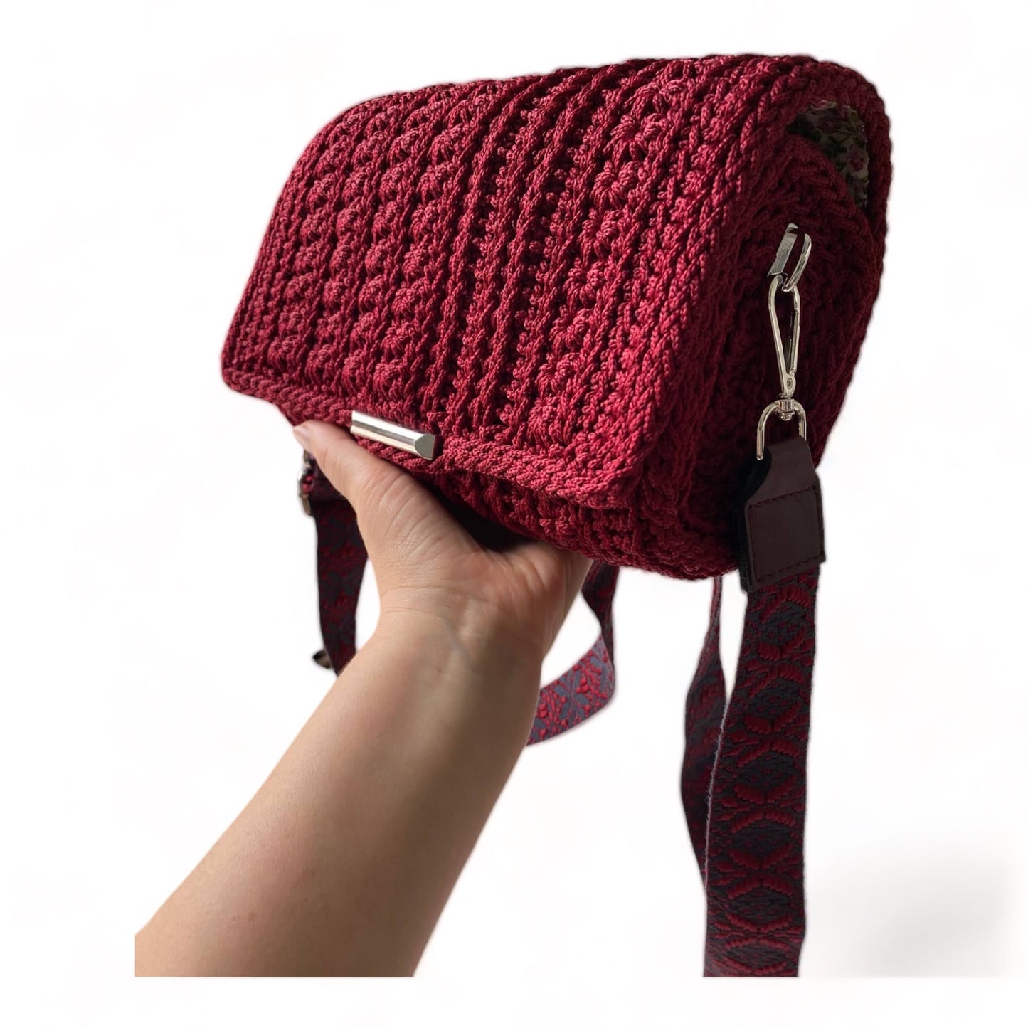 Claudia - Bordeaux cross-body with embroidered adjustable strap