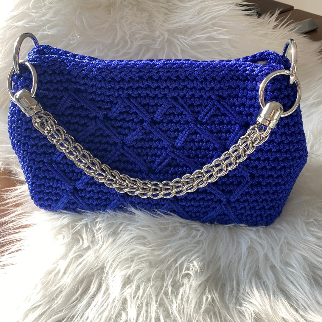 Deep blue Clutch purse with glamorous handle