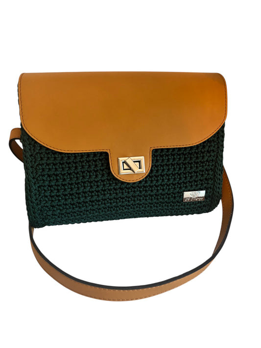 Artisan Crochet Crossbody Bag with Vegan Leather Flap