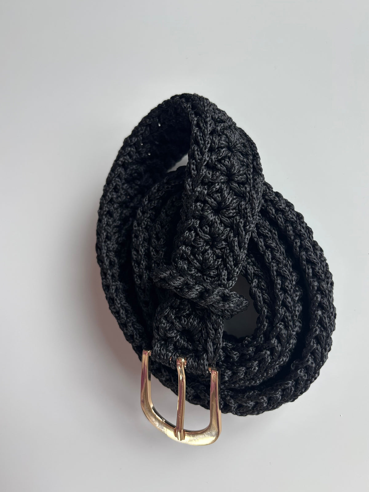 Handmade Crochet Belt – Black with Gold Buckle