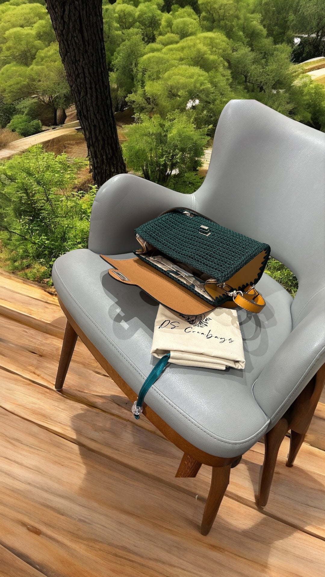 Artisan Crochet Crossbody Bag with Vegan Leather Flap