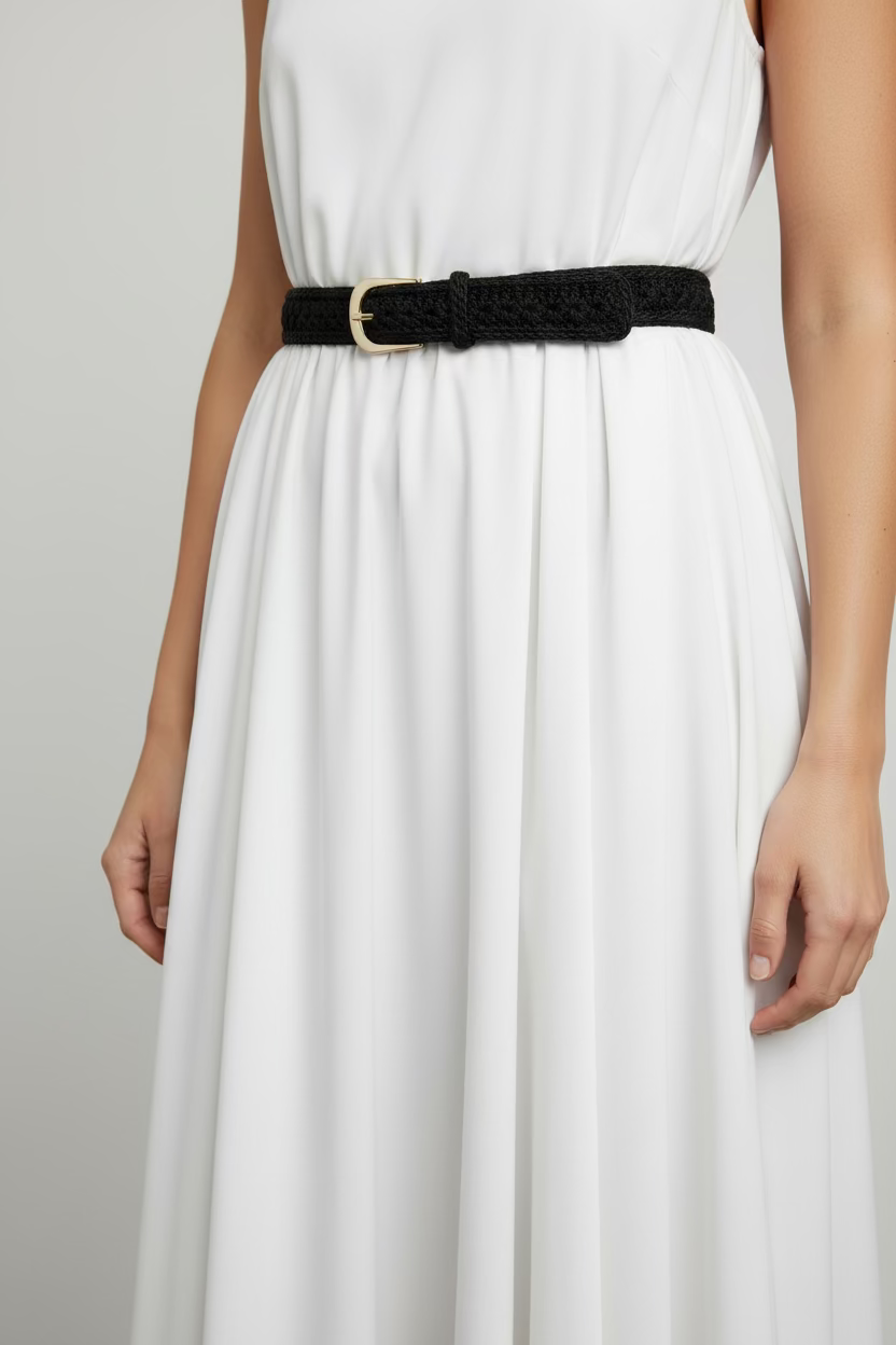 Belt in Black in combination with gold colour buckle