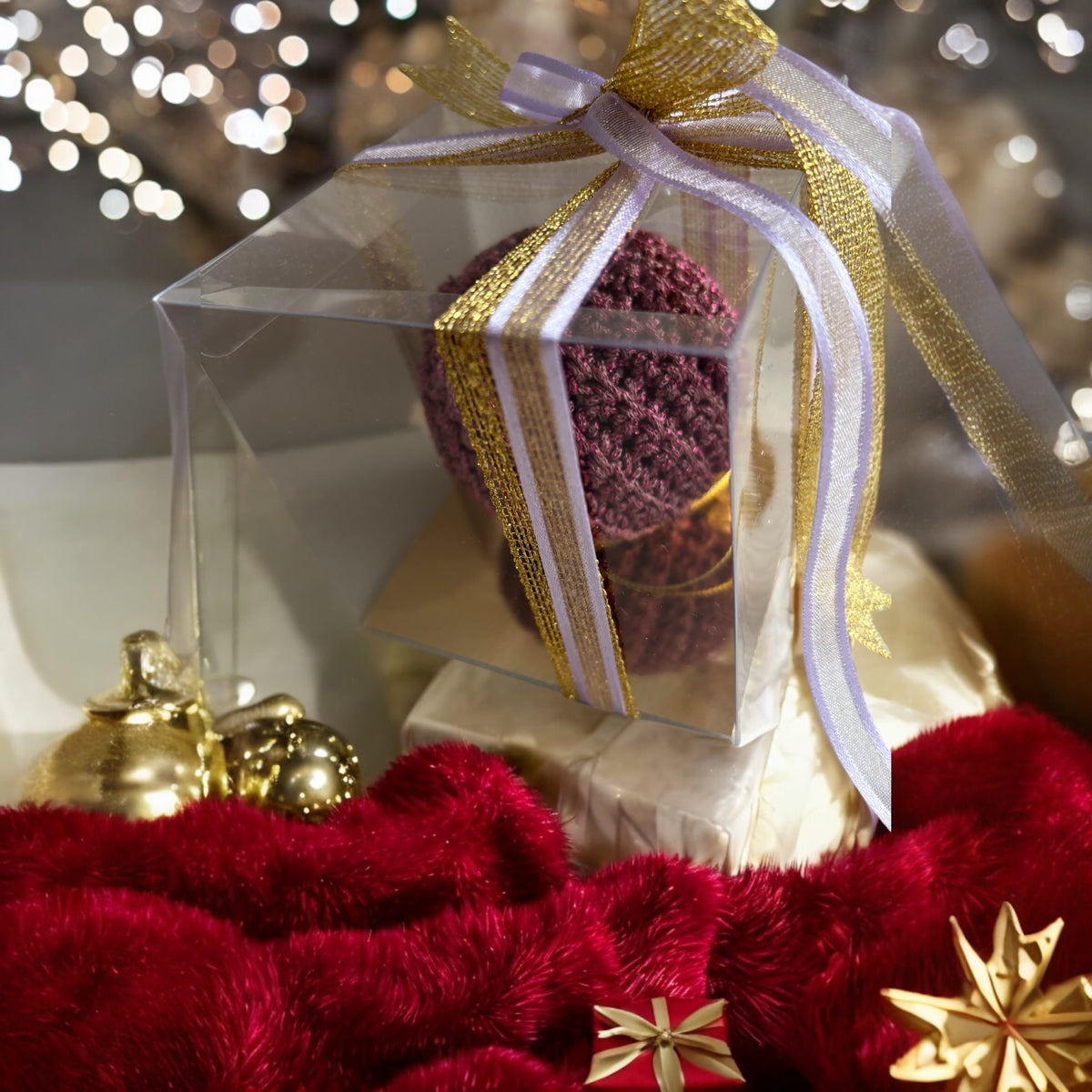 Handmade Crochet Christmas Bauble – Deep Ruby | 7 cm