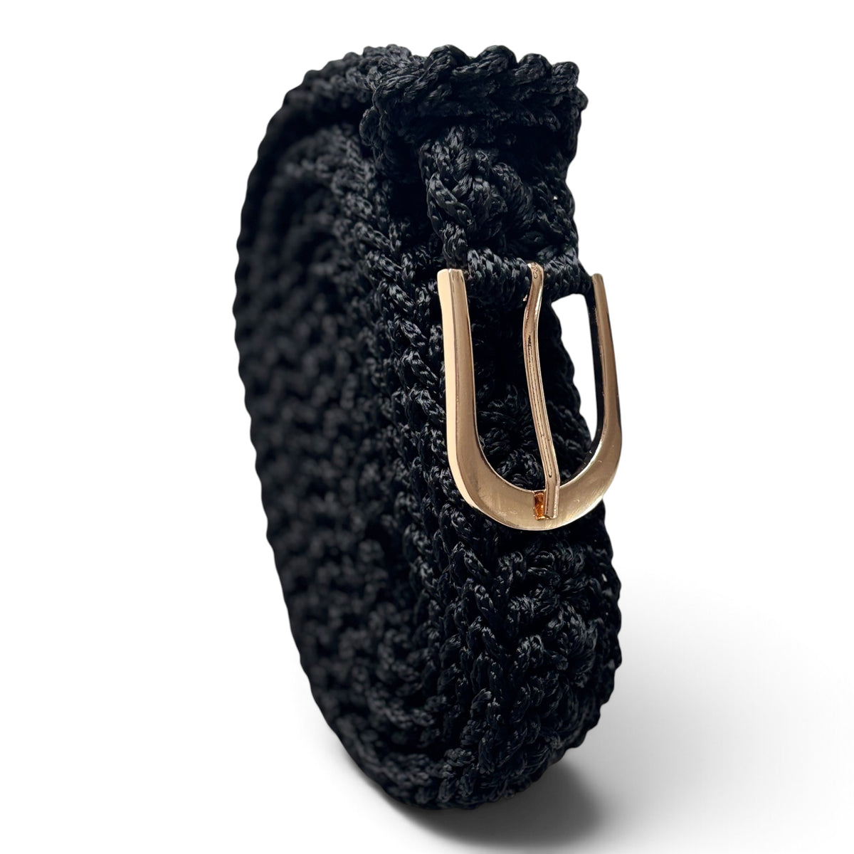 Handmade Crochet Belt – Black with Gold Buckle