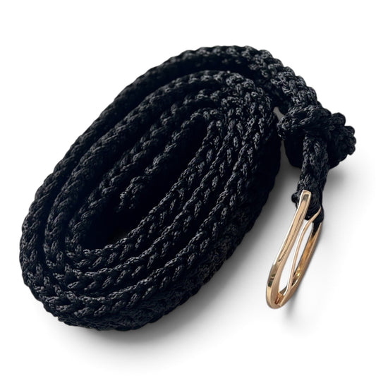 Handmade Crochet Belt – Black with Gold Buckle