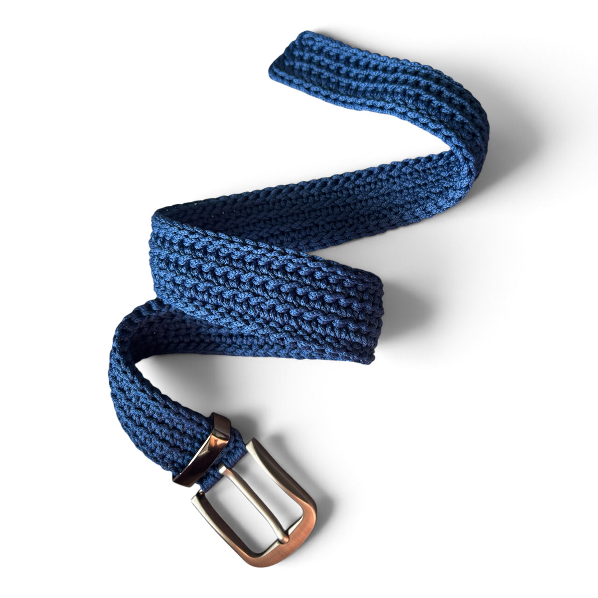 Men’s Handmade Crochet Belt – Navy Blue with Dark Metal Buckle