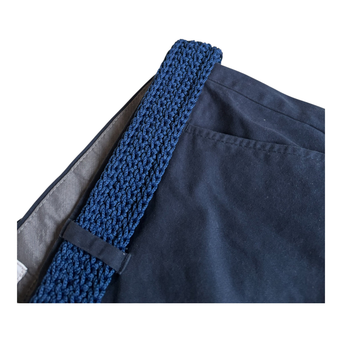 Men’s Handmade Crochet Belt – Navy Blue with Dark Metal Buckle