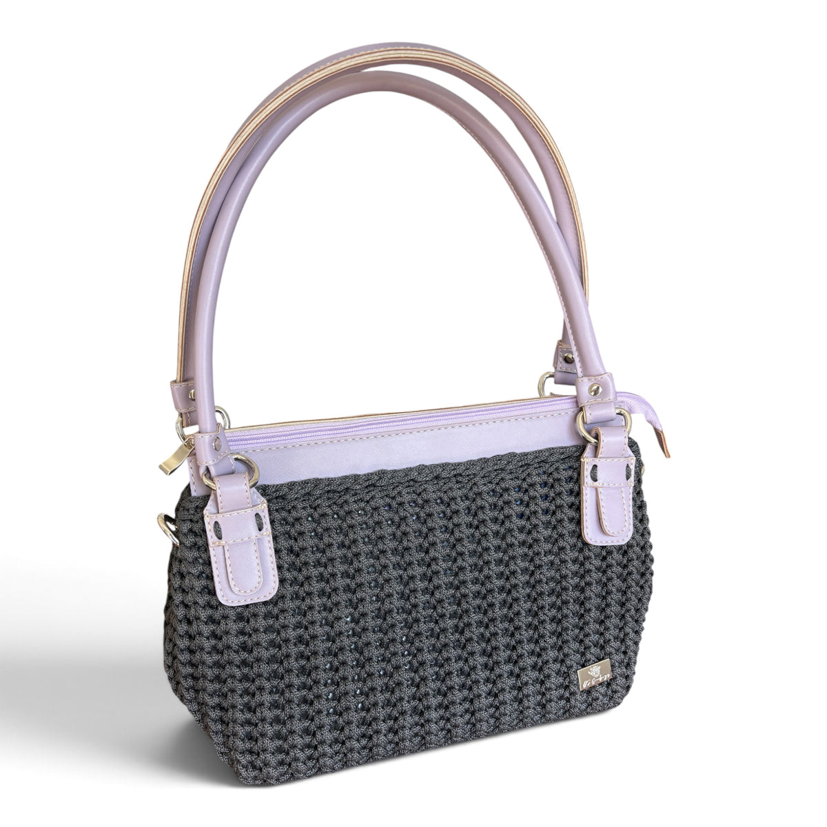 TOTE – Handmade Crochet Shoulder Bag – Black & Lilac