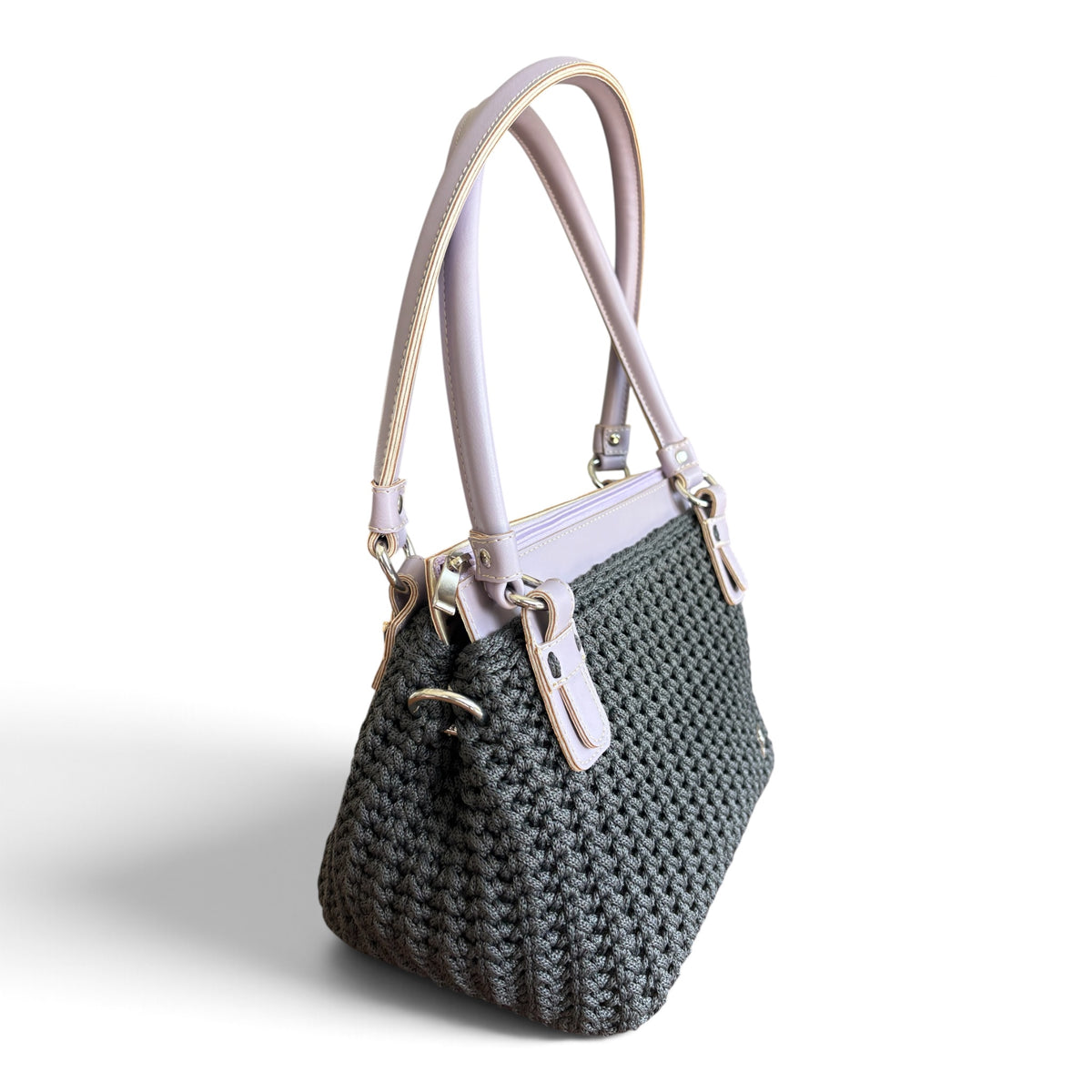 TOTE – Handmade Crochet Shoulder Bag – Black & Lilac