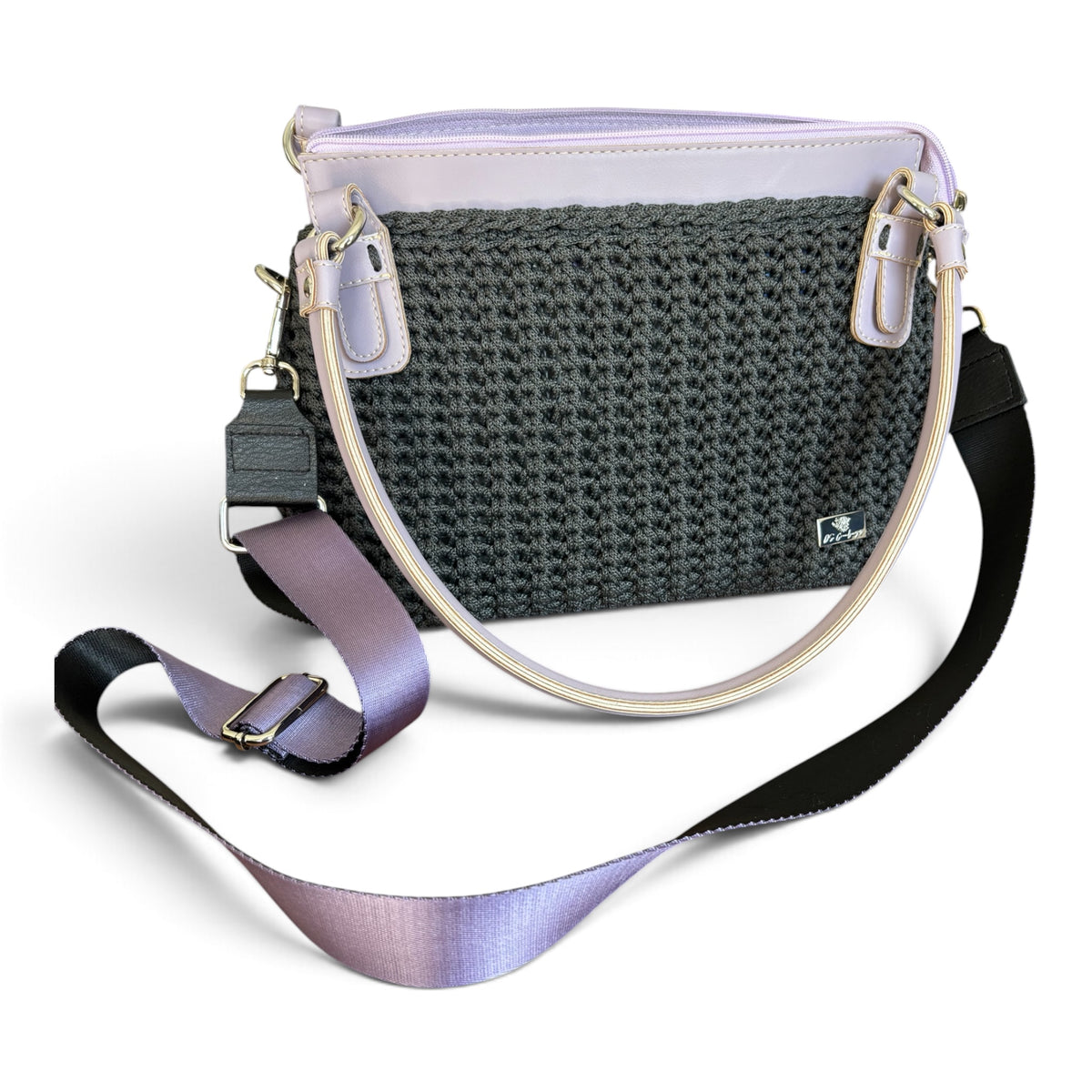 TOTE – Handmade Crochet Shoulder Bag – Black & Lilac