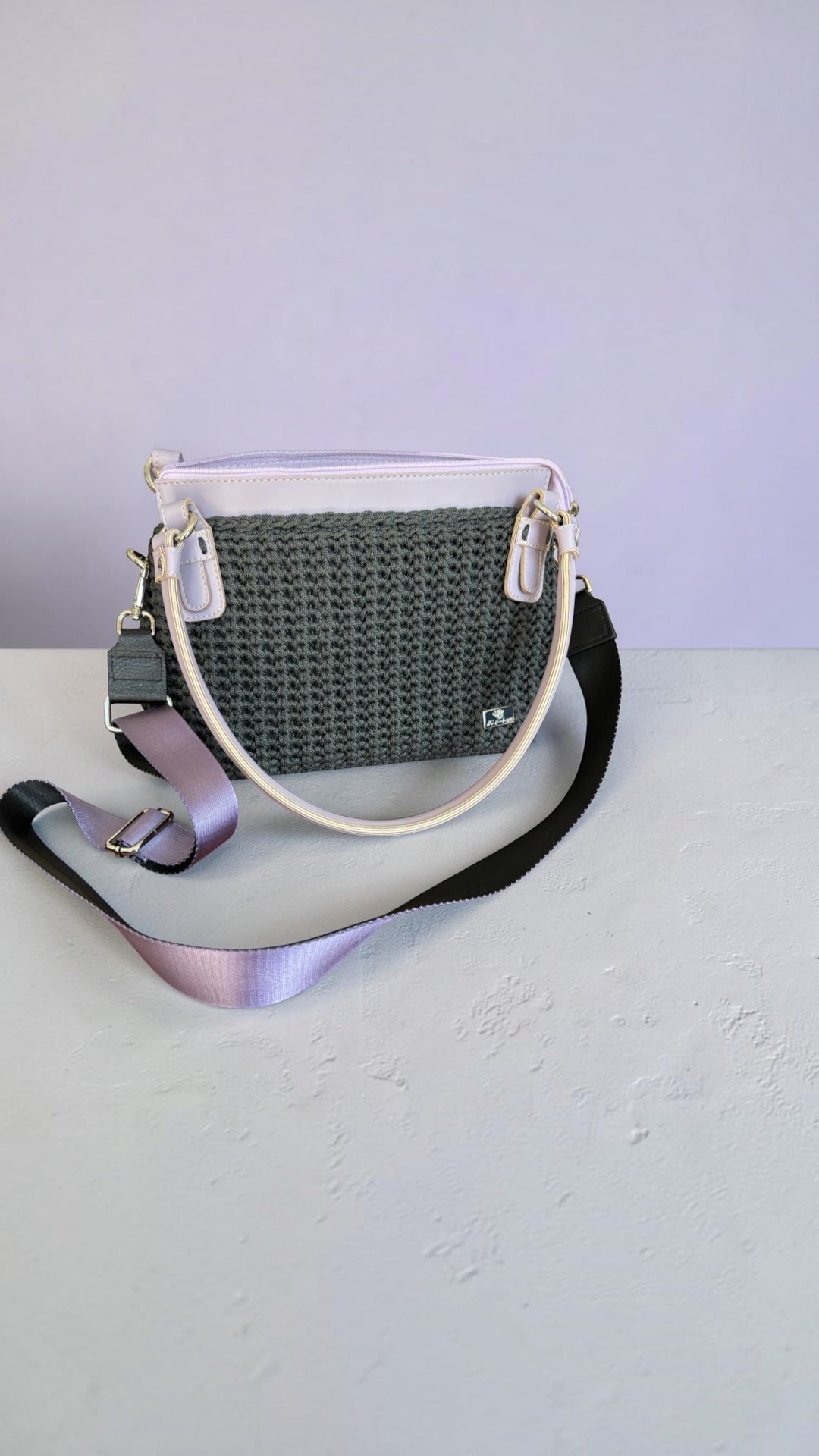 TOTE – Handmade Crochet Shoulder Bag – Black & Lilac