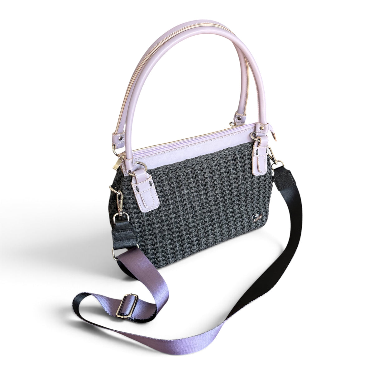 TOTE – Handmade Crochet Shoulder Bag – Black & Lilac