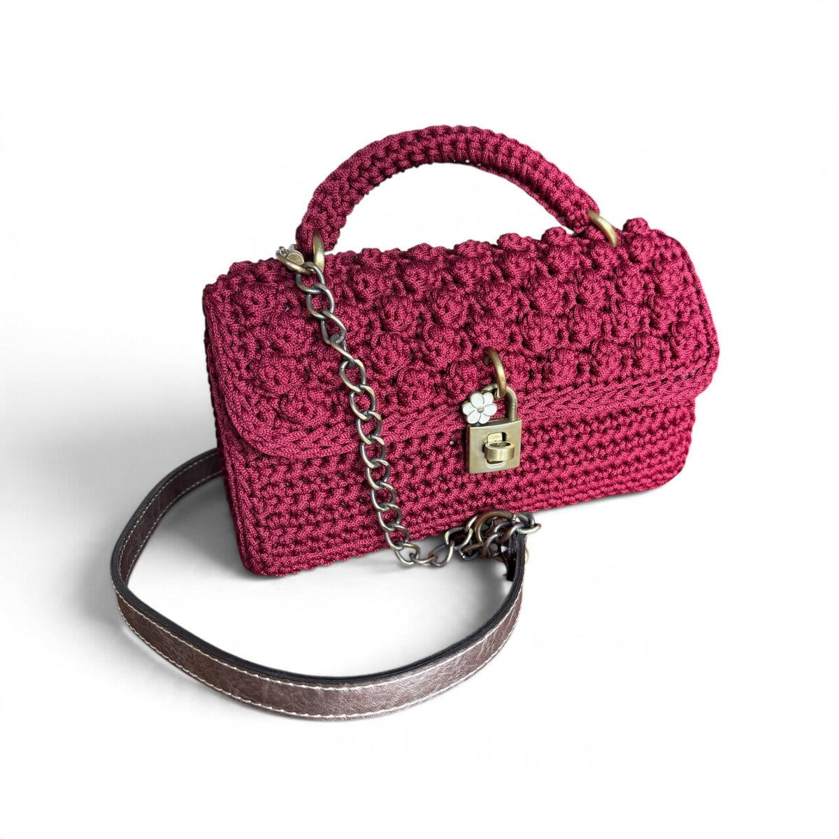 ASTERI Bubble – Medium Size – Handmade Crochet Crossbody Bag – Burgundy