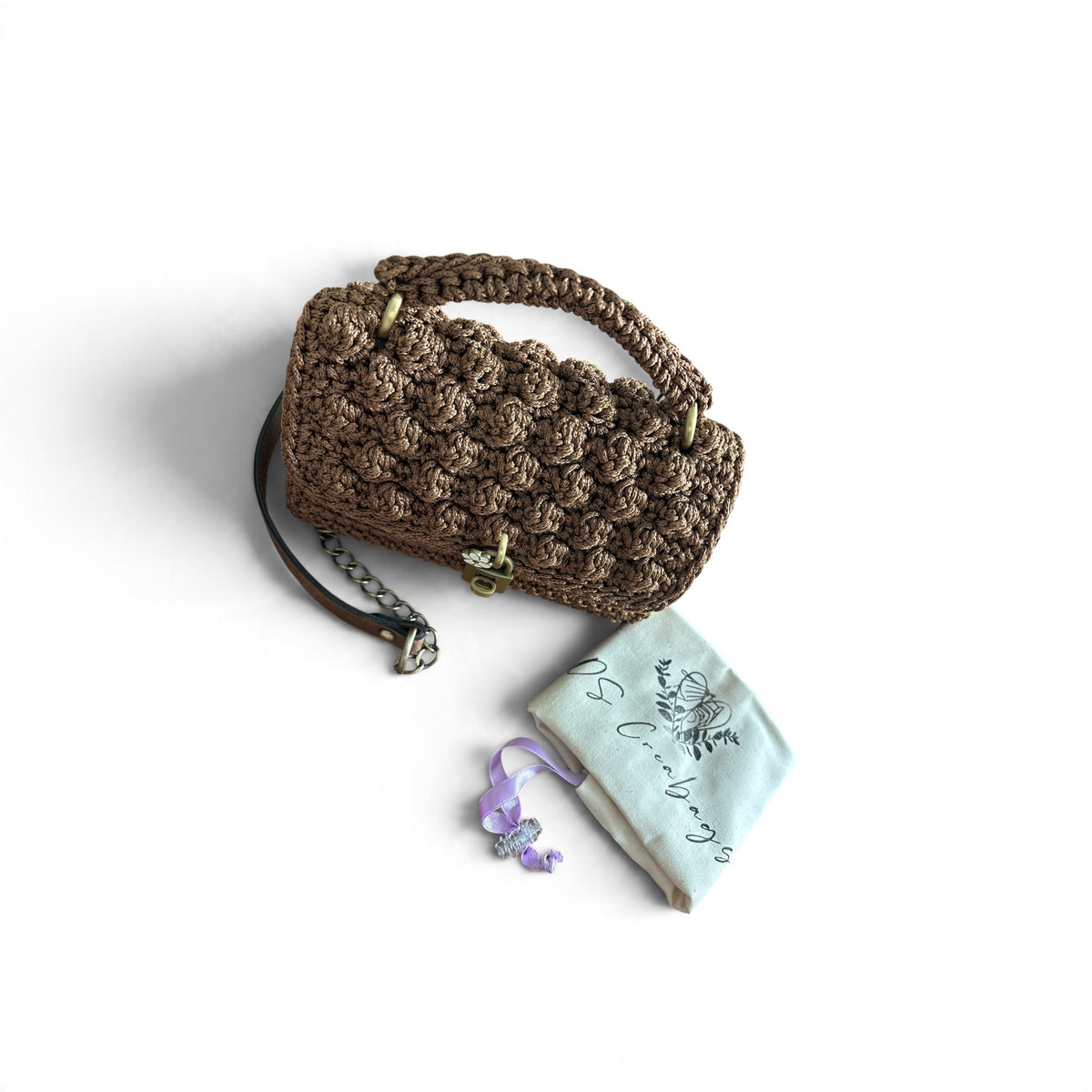 ASTERI Bubble – Intermediate Size – Handmade Crochet Crossbody Bag – Brown