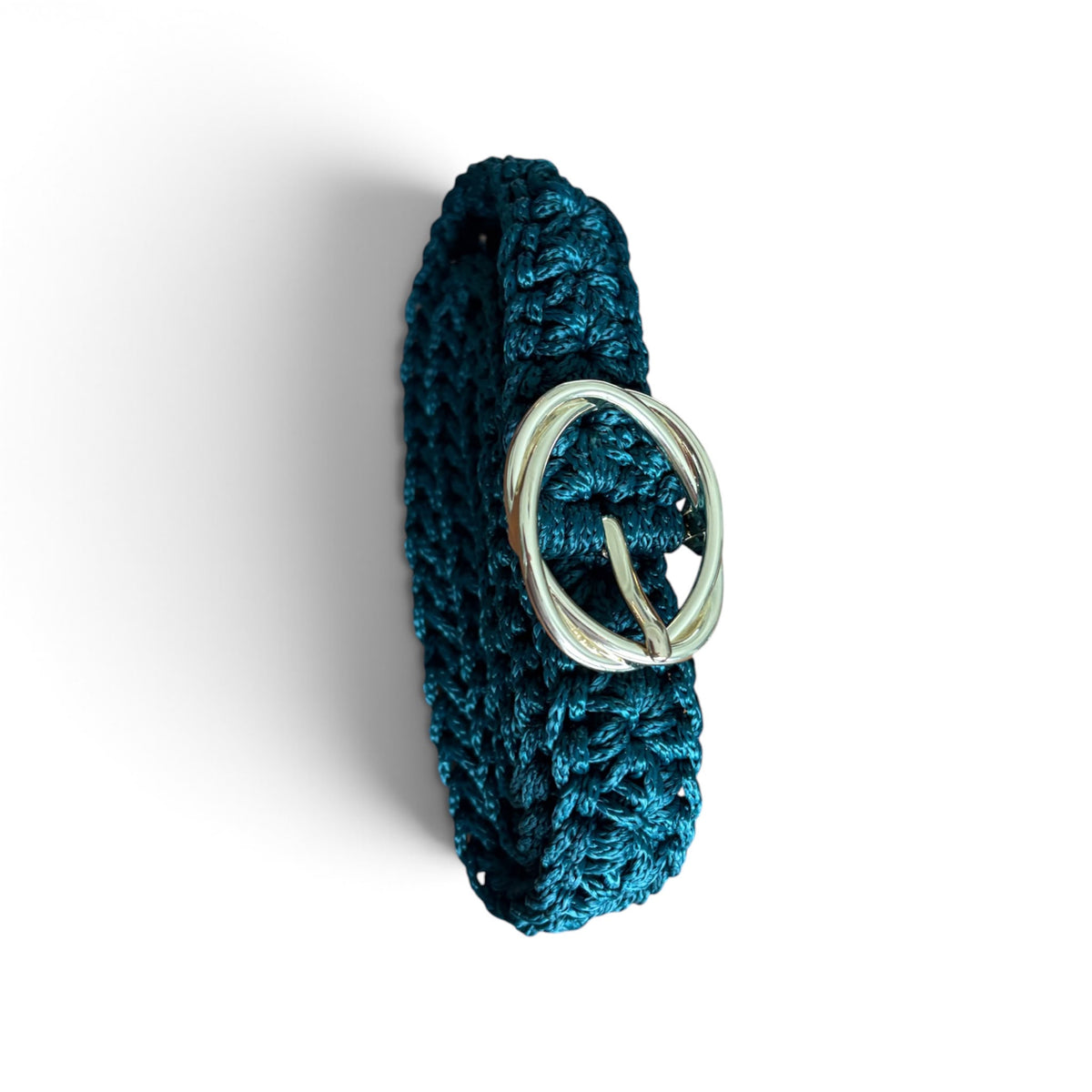 Handmade Crochet Belt – Petrol Green | Adjustable Waist Belt