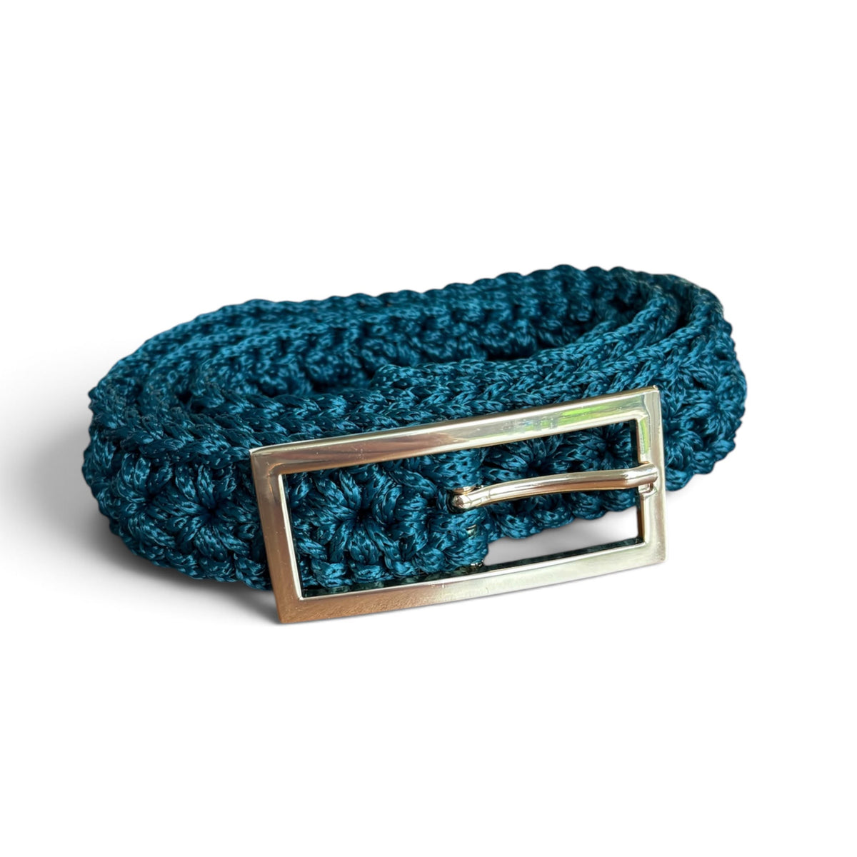 Petrol Green Handmade Crochet Belt – Rectangular Buckle
