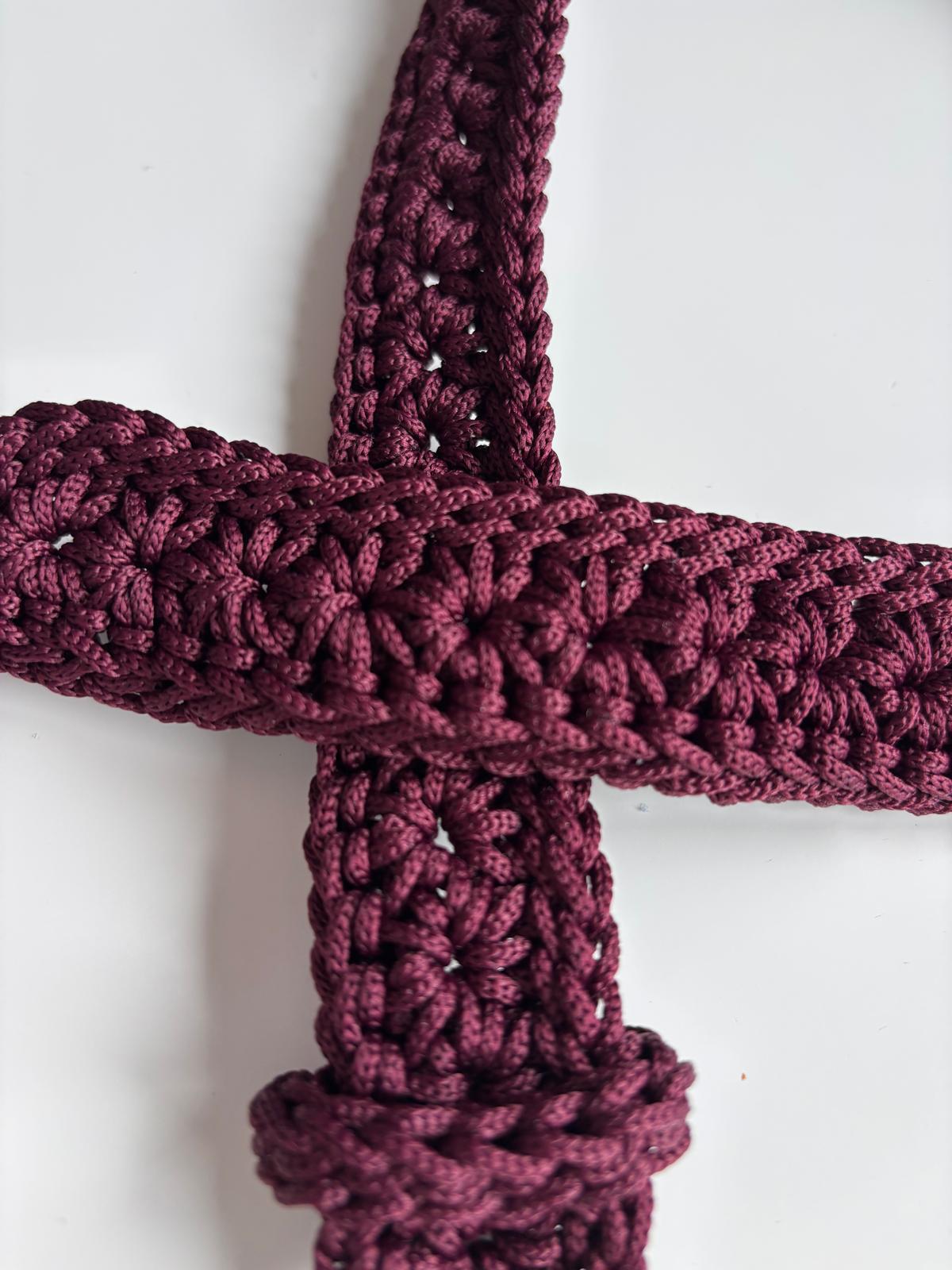 Handmade Crochet Belt – Deep Burgundy with Bronze Buckle