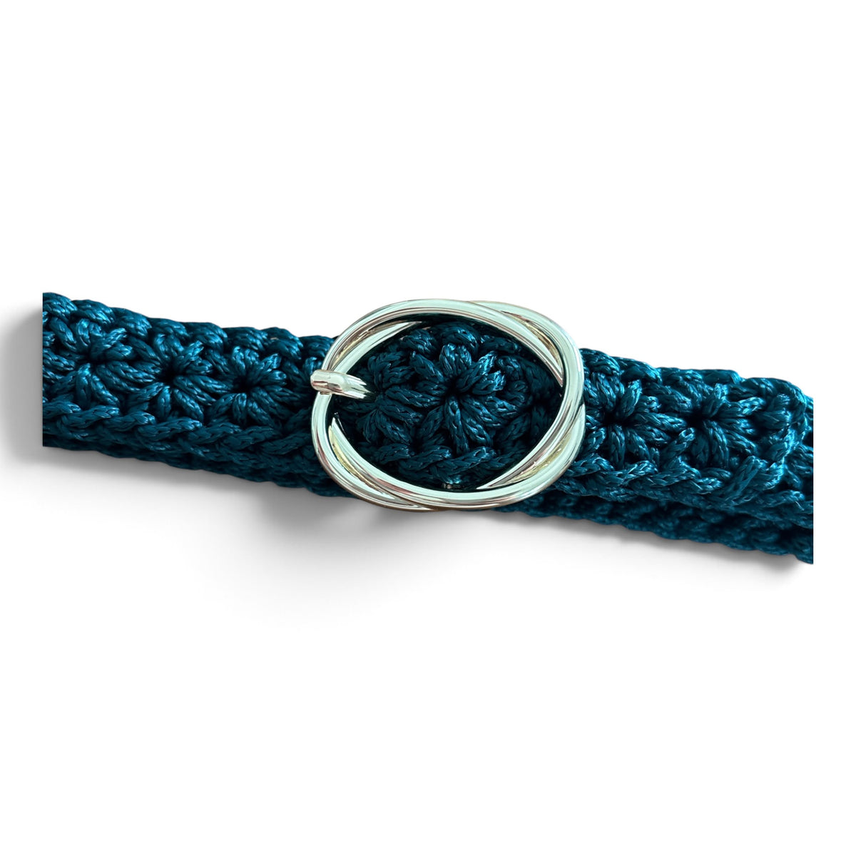 Handmade Crochet Belt – Petrol Green | Adjustable Waist Belt