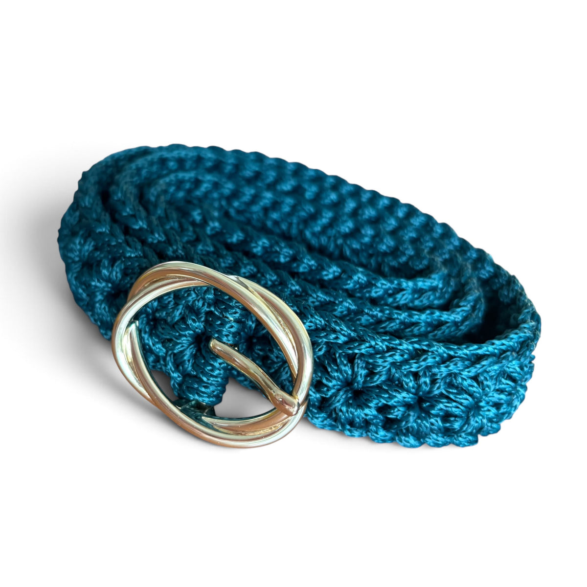 Handmade Crochet Belt – Petrol Green | Adjustable Waist Belt
