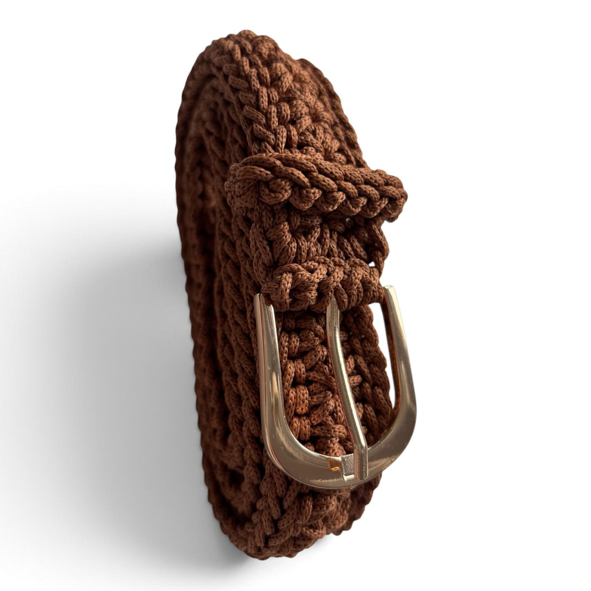 Handmade Crochet Belt – Chocolate Brown with Gold Buckle