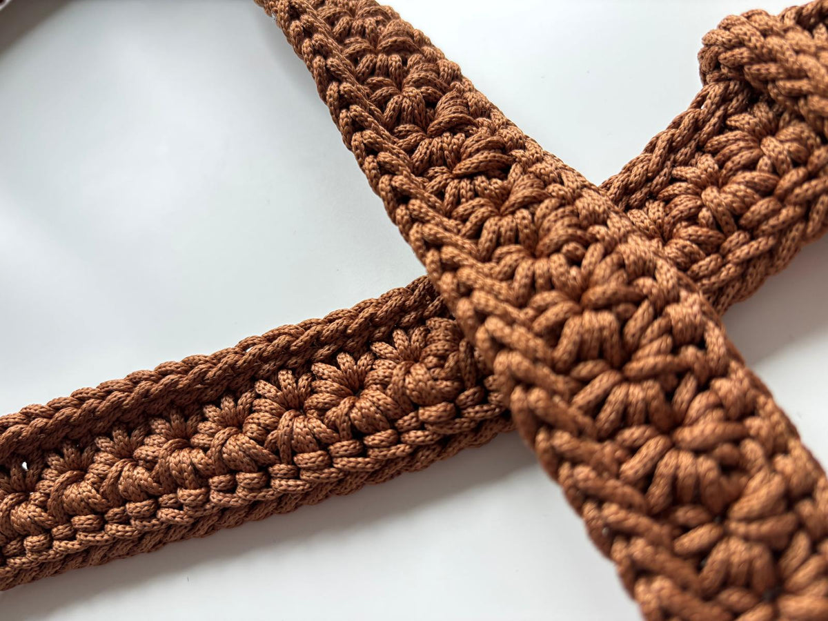 Handmade Crochet Belt – Chocolate Brown with Gold Buckle