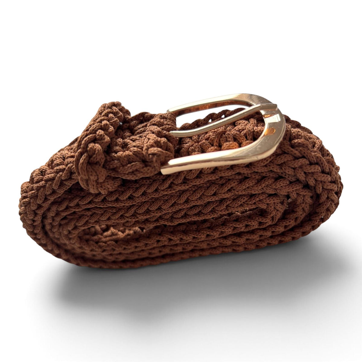 Handmade Crochet Belt – Chocolate Brown with Gold Buckle