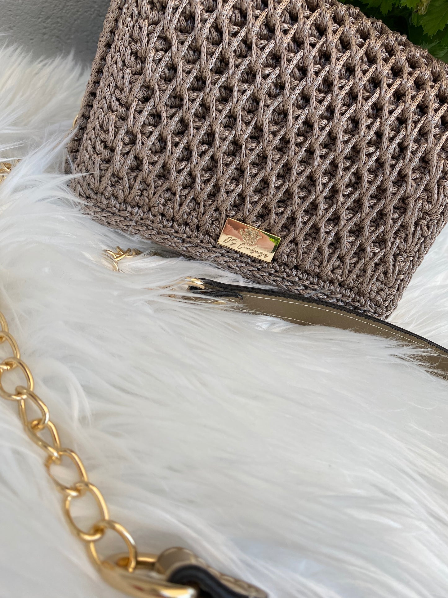 Chic mini handbag with Eco leather and golden chain combination