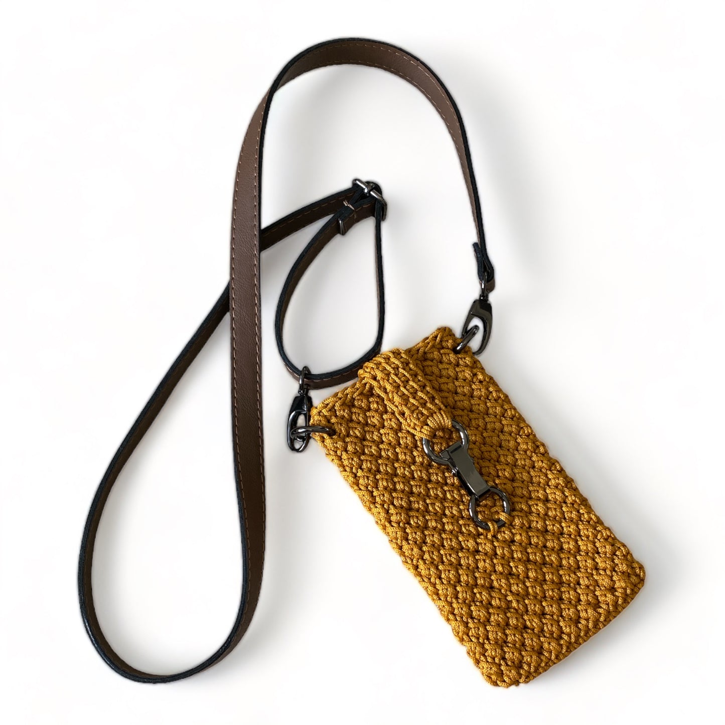 Minimalist phone pouch with long adjustable ECO leather strap
