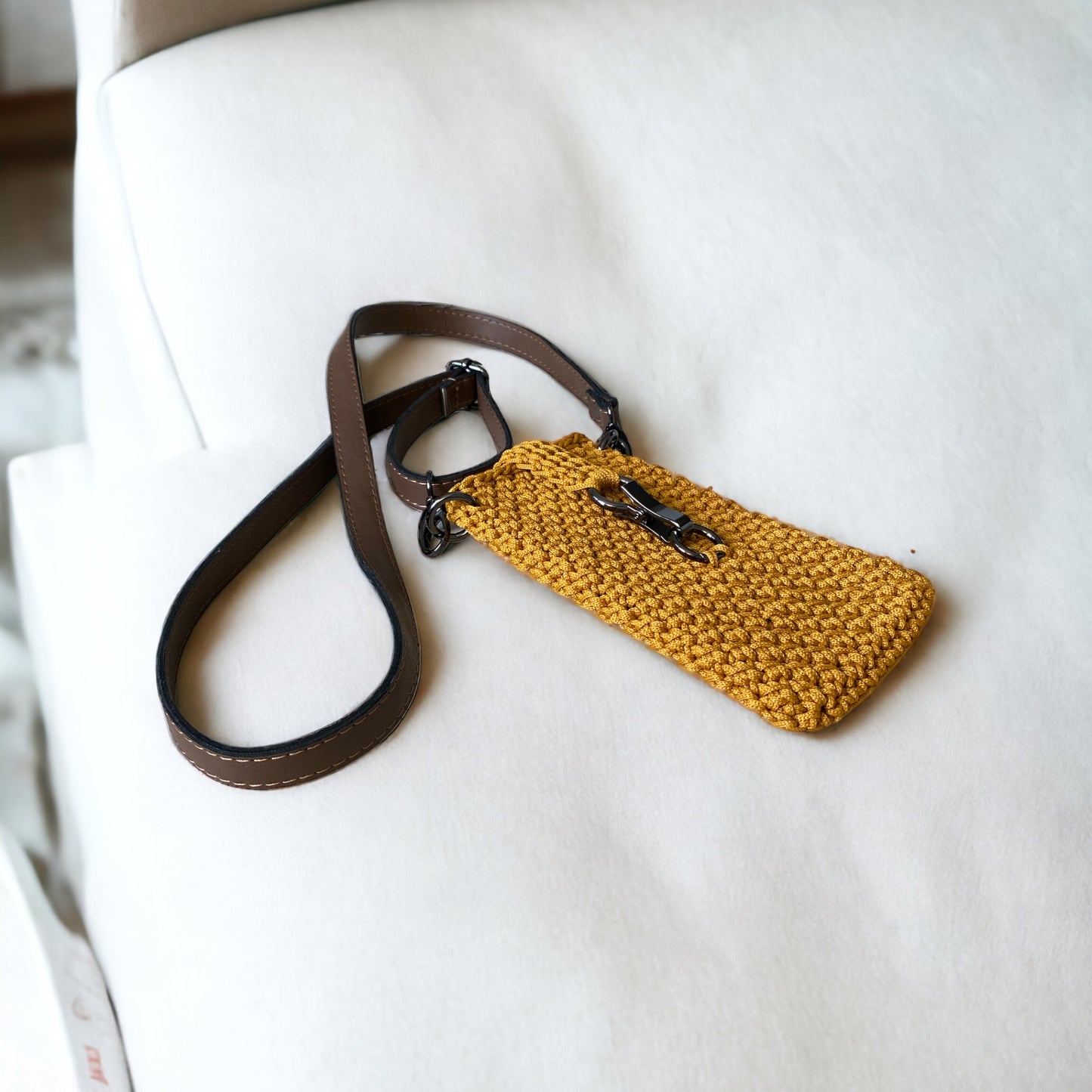 Minimalist phone pouch with long adjustable ECO leather strap