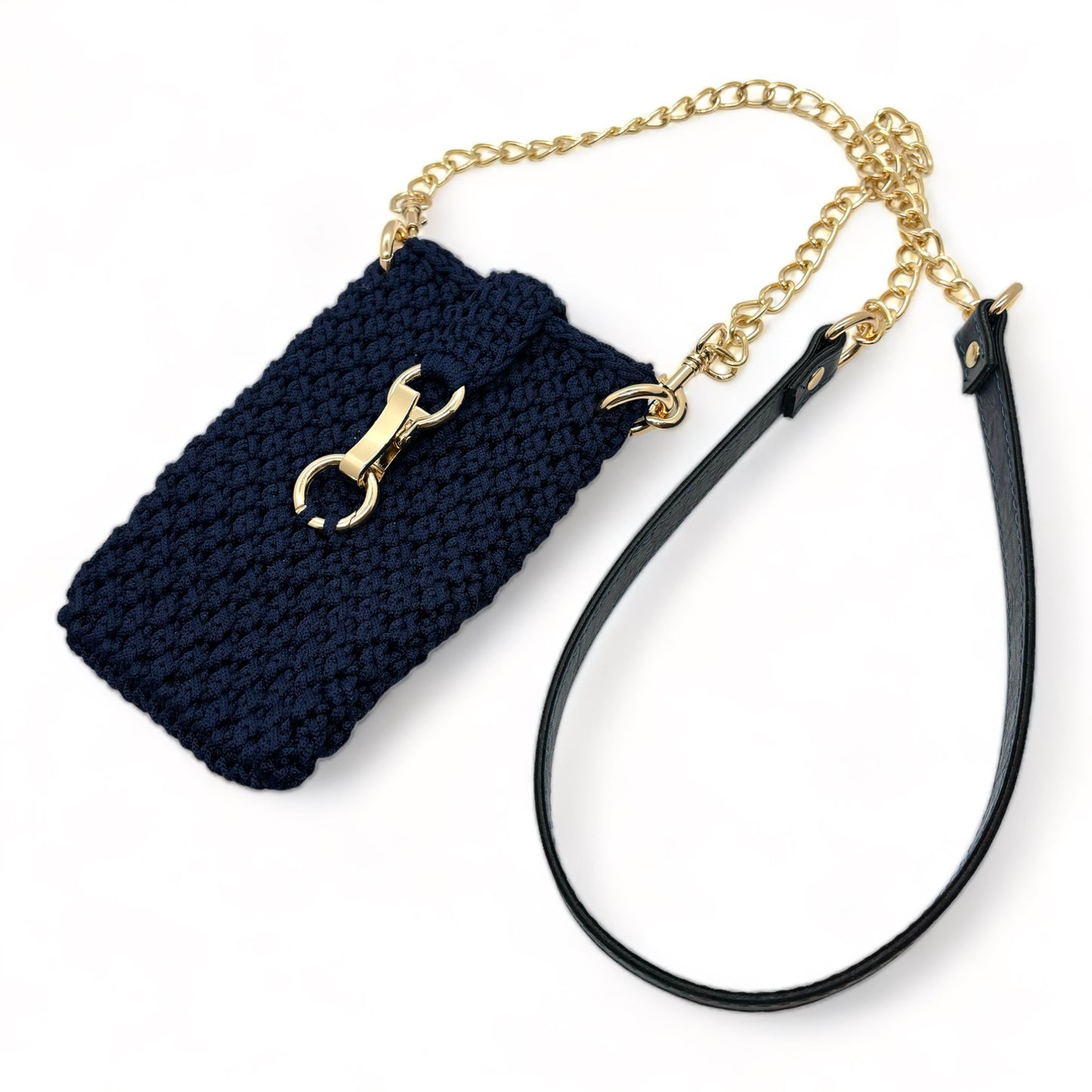 Trendy phone pouch with Eco leather/ metal chain strap