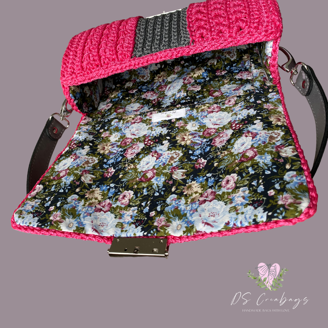 Bright Pink & Dark Grey Claudia shoulder handbag with Eco leather strap