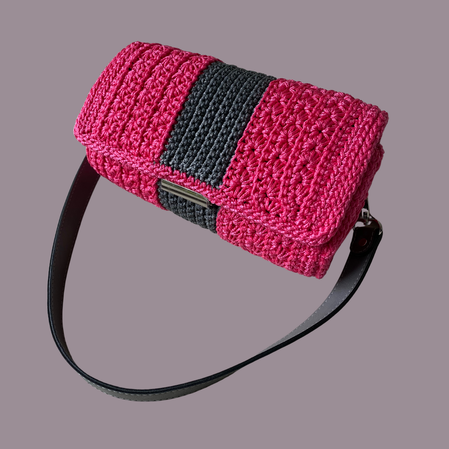 Bright Pink & Dark Grey Claudia shoulder handbag with Eco leather strap