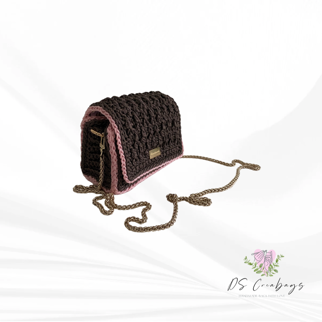 Mini Brown Handbag with long metal chain