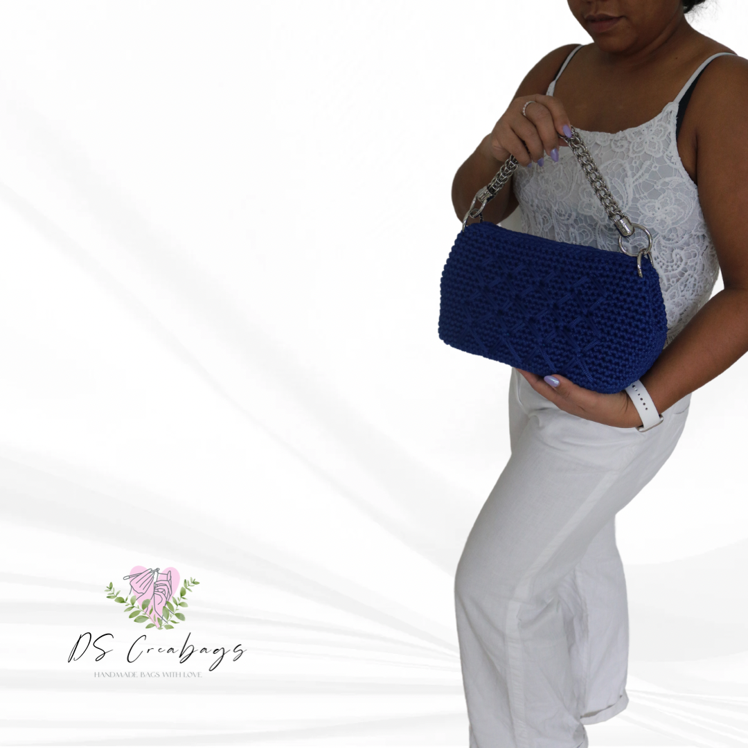 Deep blue Clutch purse with glamorous handle