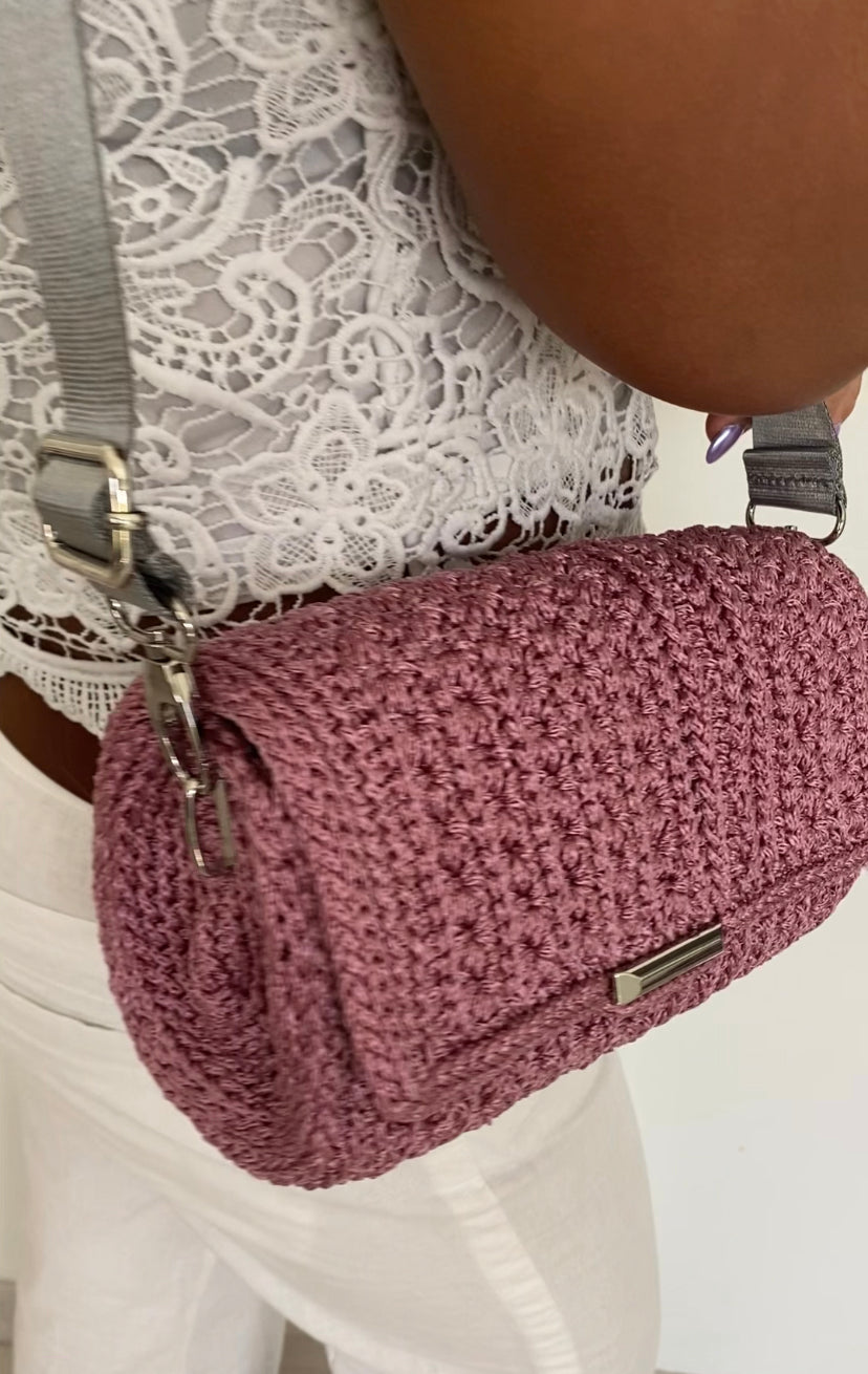 Claudia - Vintage rose shoulder handbag with adjustable and wide fabric strap