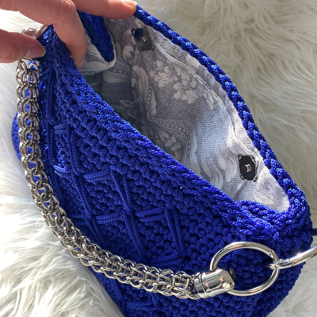 Deep blue Clutch purse with glamorous handle