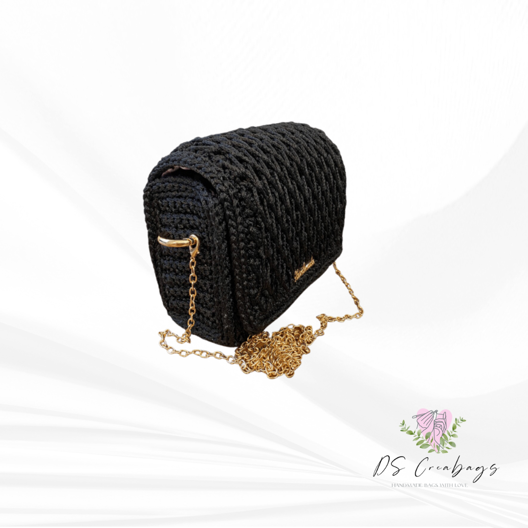 Mini Black Handbag with long metal chain
