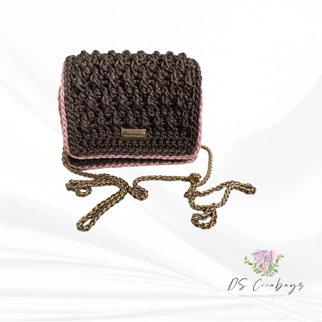 Mini Brown Handbag with long metal chain