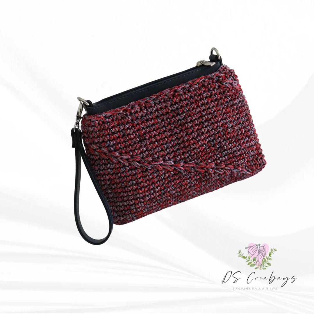 Multicolour clutch with Eco leather zipper and wrist strap